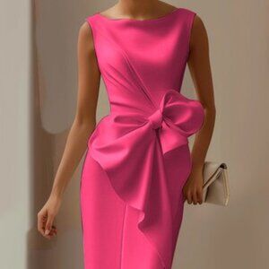 Rose Red Bow Midi Dress